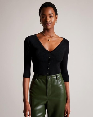 Cardigan Ted Baker Cropped V Front Noir Femme | XGO-68401406